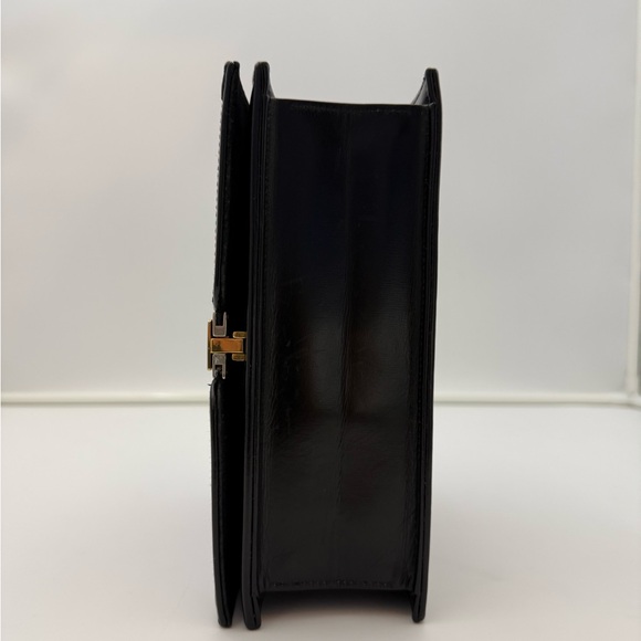 LAUNER LONDON • Small Black Flap Bag • Royal Warrant H.M. QUEEN Made in ENGLAND - Picture 6 of 16